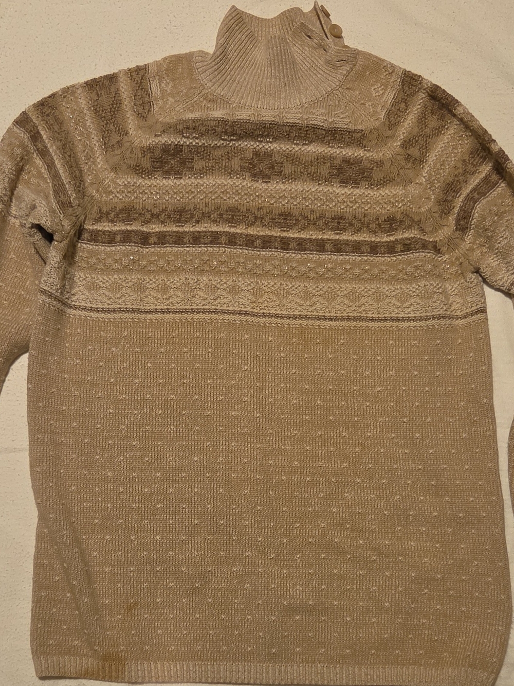Croft & Barrow Womens M Regular Beige Fair Isle Knit Turtleneck Pullover Button